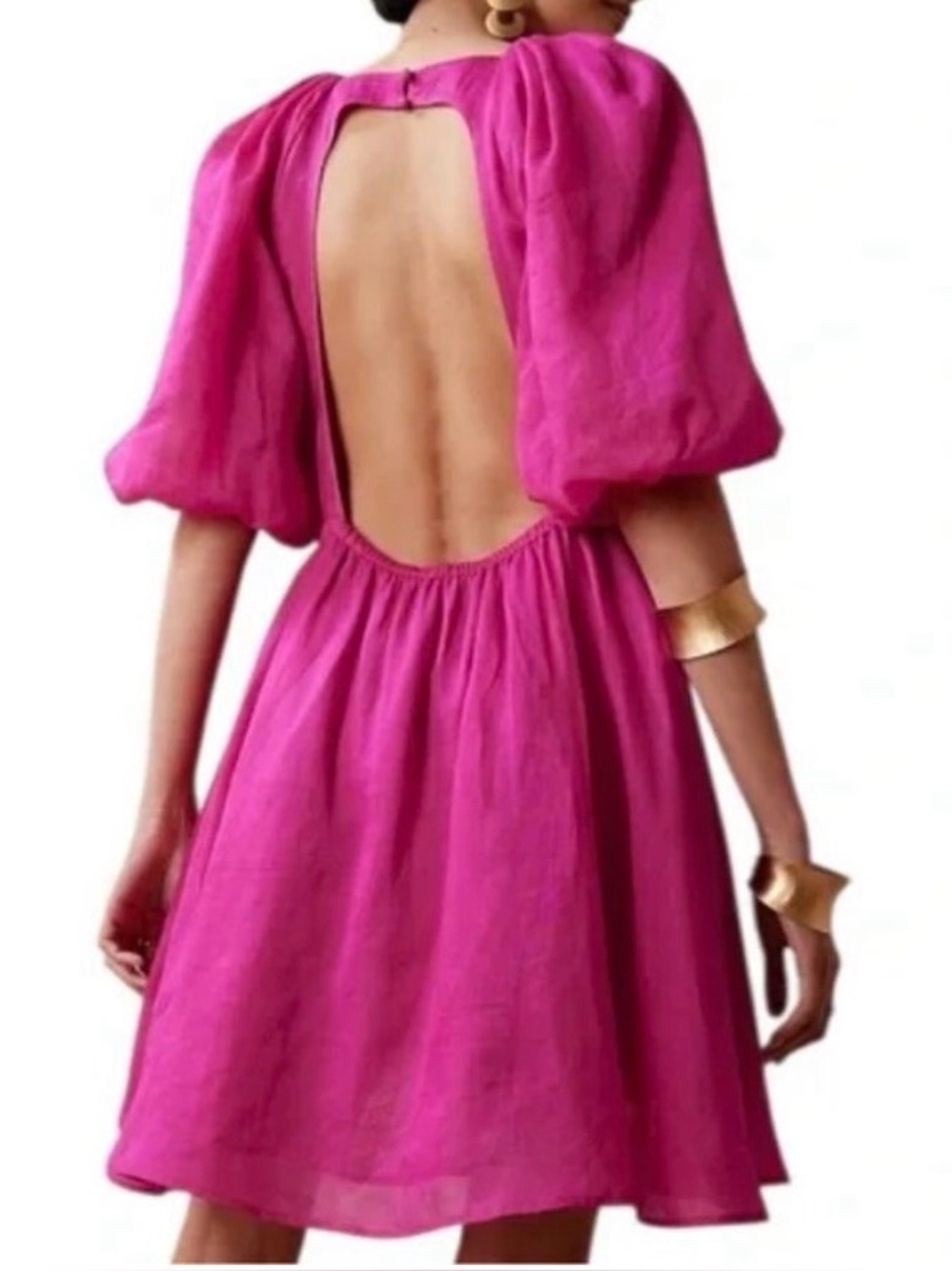 A Loves A Hot Pink Bubble Sleeve Open Back Dress Size Small
